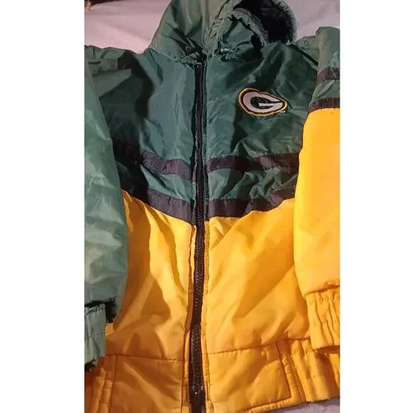 Vintage Jerzees Green Bay Packers NFL Hooded Windbreaker Jacket Large 90s